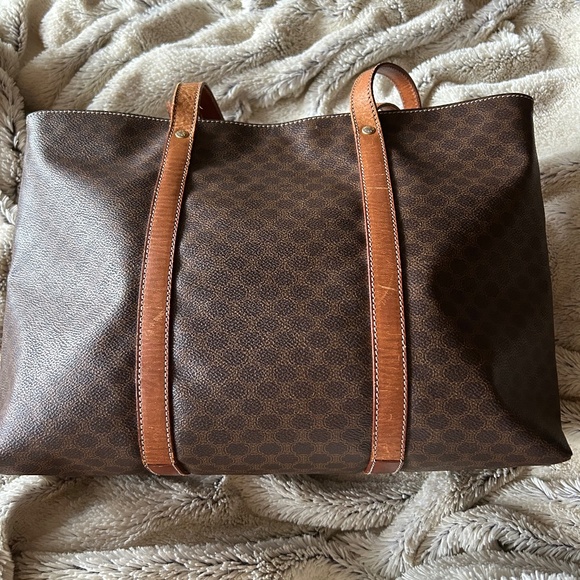 Celine Handbags - AUTHENTIC CELINE Vintage Macadam Canvas & Leather Tote